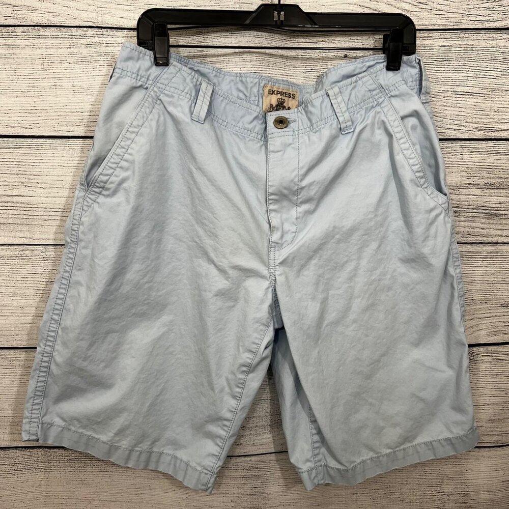 Express Mens Light Blue Casual Shorts, Size 34